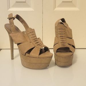 JustFab camel colored platform heels